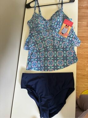 Christina Blue Patterned Tankini Swim Set